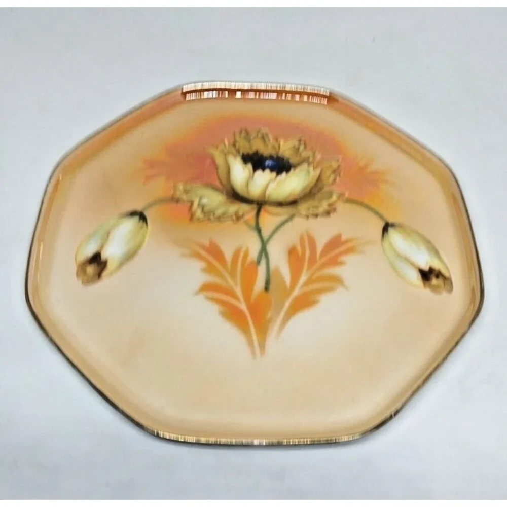 R S GERMANY Hexagon Art Nouveau Poppies Plate 7.25